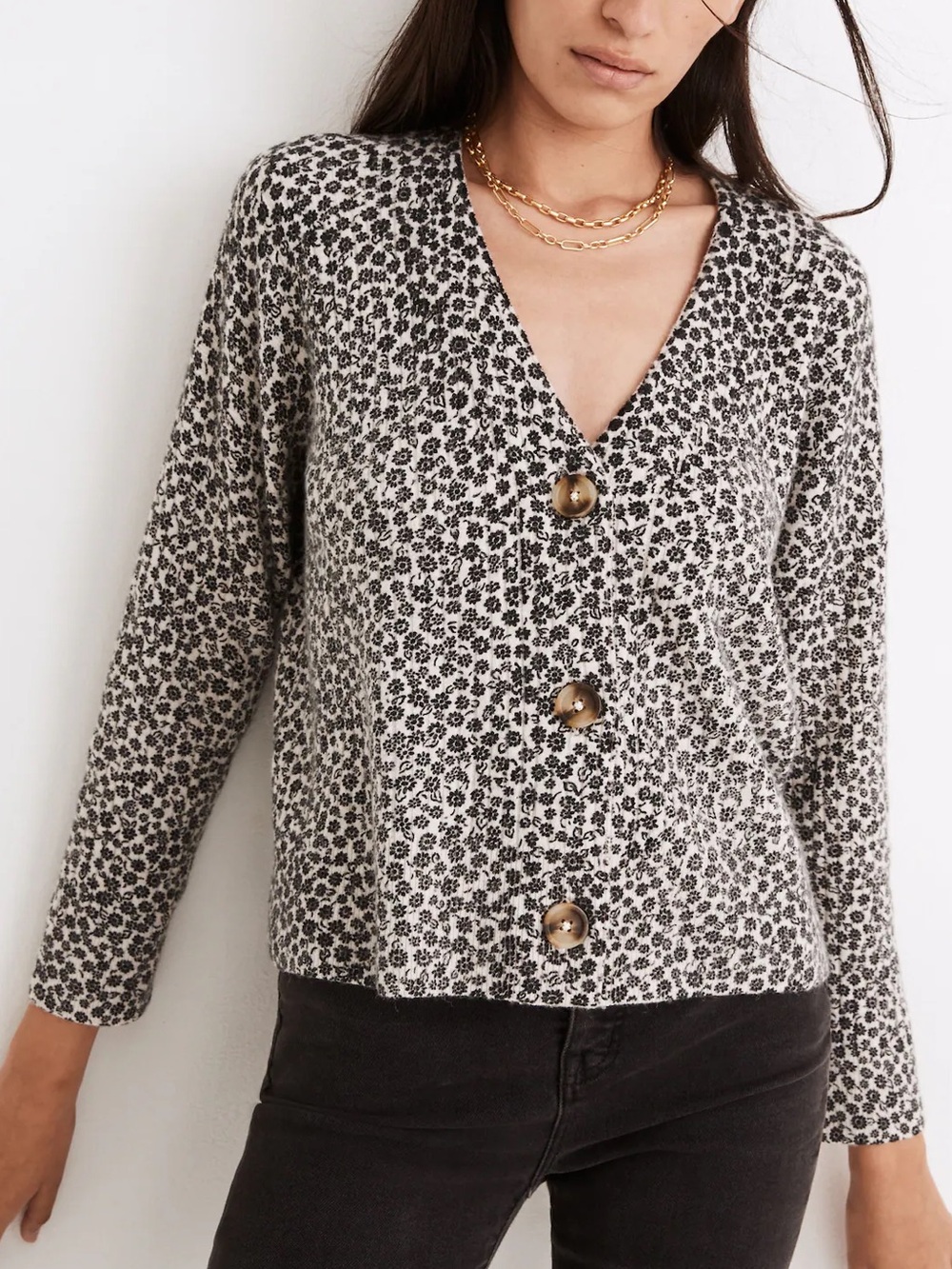Madewell Vintage Ditsy Cameron Ribbed Cardigan Sweater Coziest Heather Coconut